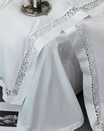 Exquisite 1200TC Egyptian Cotton Luxury Bedding Collection with Elegant Hollow Lace Trim, Duvet Cover, Flat & Fitted Sheets, and Pillowcases