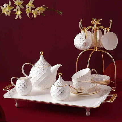 Elegant European Bone China Coffee and Tea Set with Chic Ceramic Teapot
