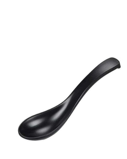 Sophisticated Black Melamine Serving Spoon with Elegant Japanese Porcelain Motif