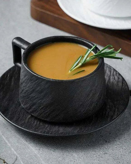 Elegant Rock Sand Ceramic Coffee Set with Saucer