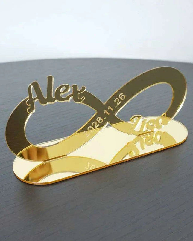 Custom Engraved Infinity Symbol Acrylic Mirror Wedding Table Centerpiece - Personalized Keepsake for Couples