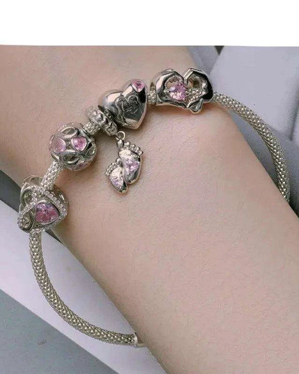 Eternal Bond: 925 Sterling Silver Baby Footprint Heart Charm Pendant