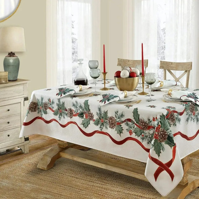 VIKAMA Waterproof Christmas Tablecloth with Holly Design for Holiday D