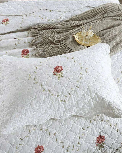 Floral Embroidered Oversized Queen Cotton Bedspread Set with Pillow Shams