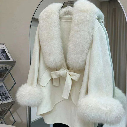 Luxurious Cashmere Wool Winter Coat with Genuine Fox Fur Detailing