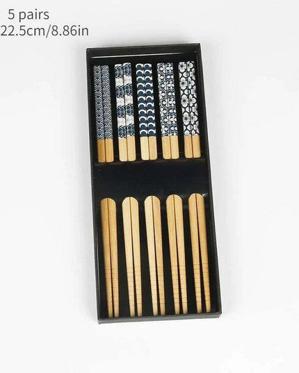 Chic Bamboo Chopstick Collection - 5 Pairs with Non-Slip Design