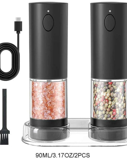 Stylish Rechargeable Electric Salt and Pepper Mill Set with Convenient Storage Base