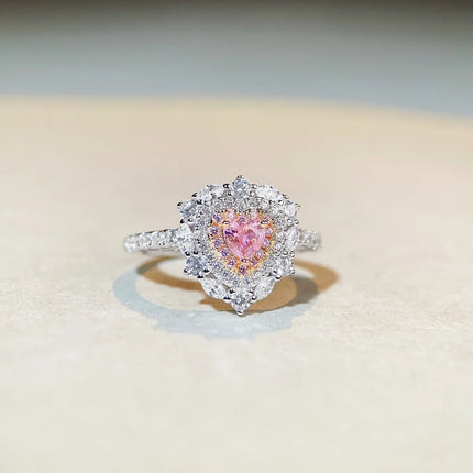 Luxury white gold solid platinum PT950 Women's Love Ring Women's Simple Cute Simple Style Peach Heart Powder Diamond Ring luxury-white-gold-solid-platinum-pt950-womens-love-ring-womens-simple-cute-simple-style-peach-heart-powder-diamond-ring