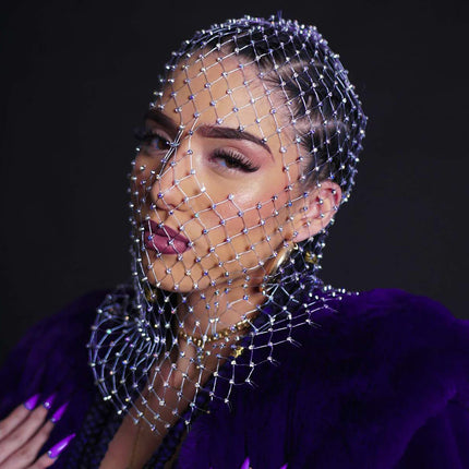 Shop1104549983 Shiny Rhinestone Balaclava Headcover - Elastic Fishnet