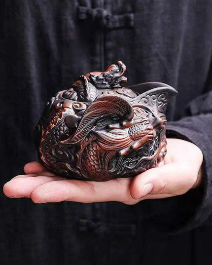 Portable Purple Dragon Outdoor Tea Set with Artisan Teapot and Two Travel Mugs - 250ml Edition