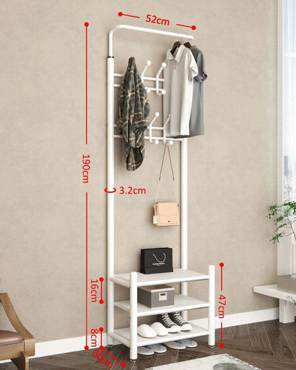 Modern Entryway Organizer with Hooks - Stylish Storage Solution for Shoes and Coats