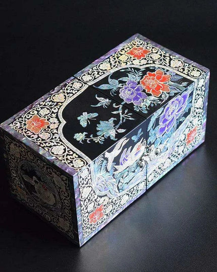 Luxurious Mother of Pearl Jewelry Organizer Box with Dual Drawers for Accessories