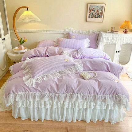 Royal Lace Ruffle Cotton Bedding Collection with Quilted Bedspread