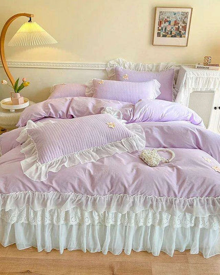 Royal Lace Ruffle Cotton Bedding Collection with Quilted Bedspread