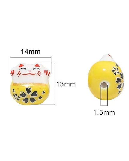 Set of 2 Artisan 14mm Ceramic Lucky Cat Charms for Creative Jewelry Designs