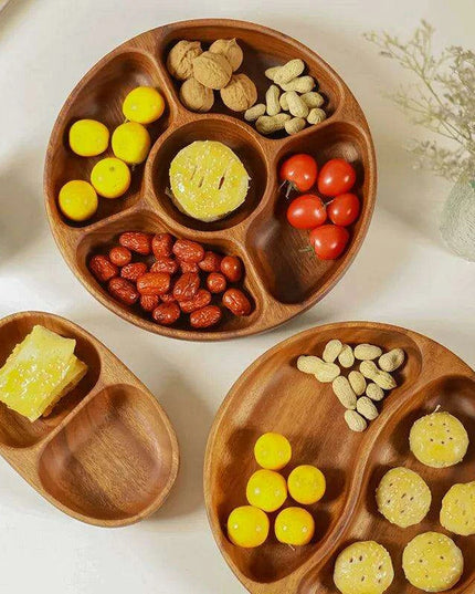 Artisanal Acacia and Walnut Wood Serving Bowl and Platter Collection