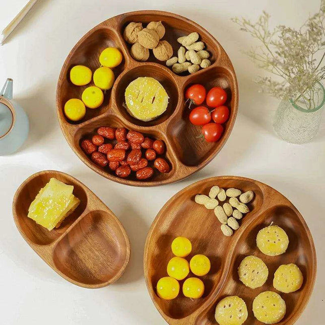 Artisanal Acacia and Walnut Wood Serving Bowl and Platter Collection