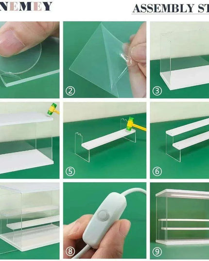 LED-Enhanced 6-Tier Acrylic Display Case with Dust-Resistant Sliding Doors