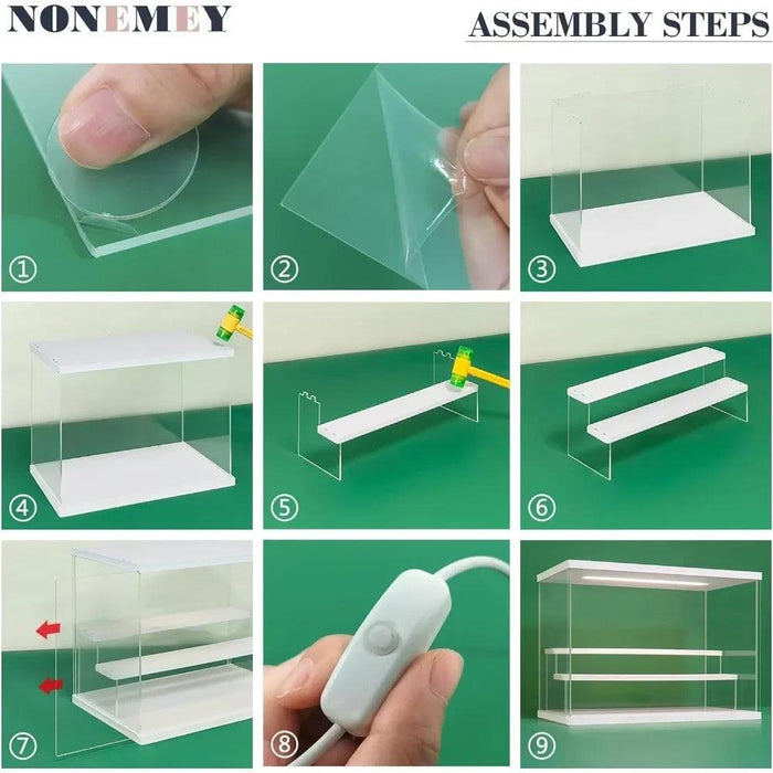 LED-Enhanced 6-Tier Acrylic Display Case with Dust-Resistant Sliding Doors