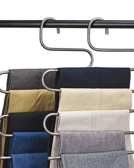 Streamlined 5-Tier Stainless Steel Pant Holder with Advanced Grip Technology for Closet and Bathroom Organization