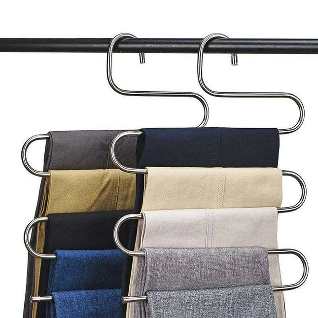 Streamlined 5-Tier Stainless Steel Pant Holder with Advanced Grip Technology for Closet and Bathroom Organization