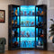 Corner LED Glass Door Display Curio Cabinet/Display Case | 3 adjustable tiers,3-color LED light,pop-up tempered glass corner-led-glass-door-display-curio-cabinet-display-case-3-adjustable-tiers-3-color-led-light-pop-up-tempered-glass