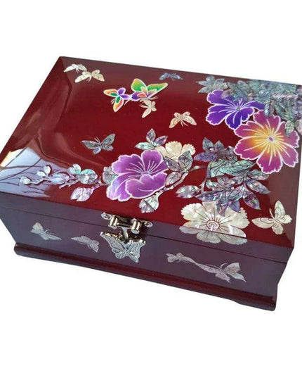 Charming Musical Jewelry Box with Pearl Inlays and Floral Elegance