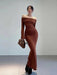Chic Winter Elegance: Off-Shoulder Korean Maxi Dress in Black