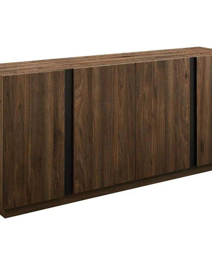 Sleek Contemporary Dark Walnut 4-Door Cutlery Storage Cabinet with Adjustable Shelves - Modern Design, 15.75" Deep x 70" Wide x 31" High, Free Shipping Included