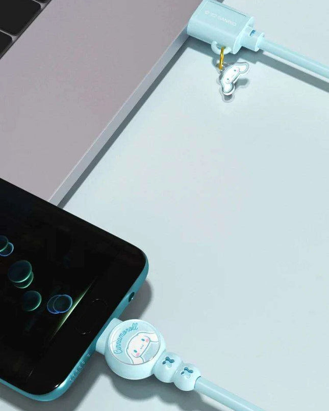 Sanrio Hello Kitty Kuromi Type C Fast Charging Cable - Cinnamoroll Design for iPhone, Huawei, Xiaomi - 100mm Length - TPE + PVC Material - Perfect Gift Boxed