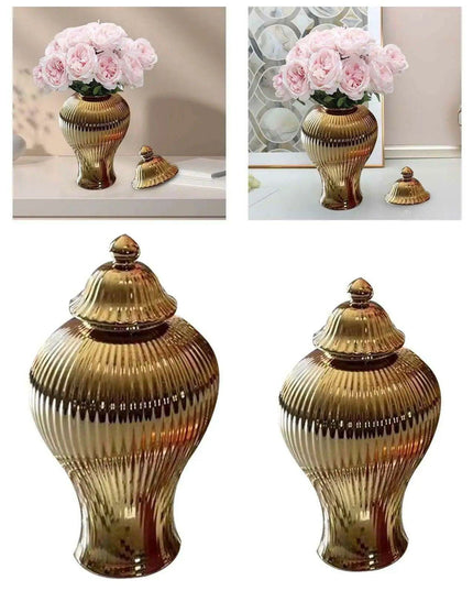 Elegant Ceramic Vase and Ginger Jar Set: Chic Home Decor and Functional Storage