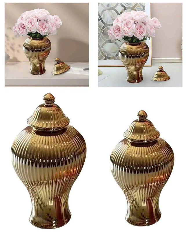 Elegant Ceramic Vase and Ginger Jar Set: Chic Home Decor and Functional Storage