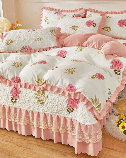 Chic Floral Ruffle Queen Bedding Set