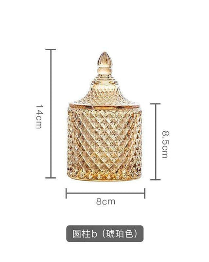 Amber Radiance Crystal Glass Storage Jar with Lid for Jewelry and Event Decor