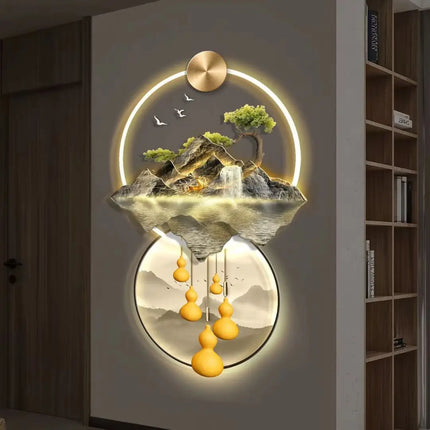 Flowing Water Wealth Illuminated Entrance Mural with Light