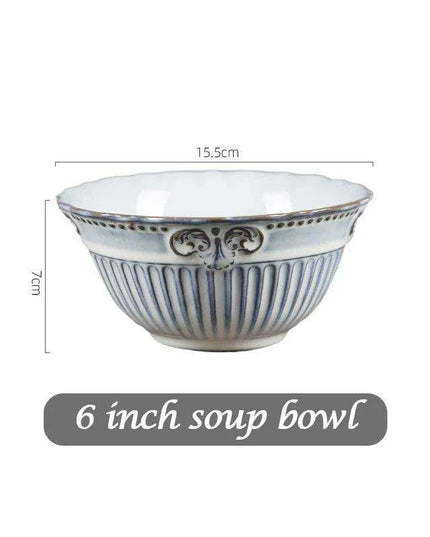 Vintage Baroque Embossed Ceramic Plate Collection - Set of 4 for Elegant Dining