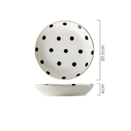 Elegant Gold-Trimmed Polka Dot Ceramic Dining Set for Sophisticated Entertaining