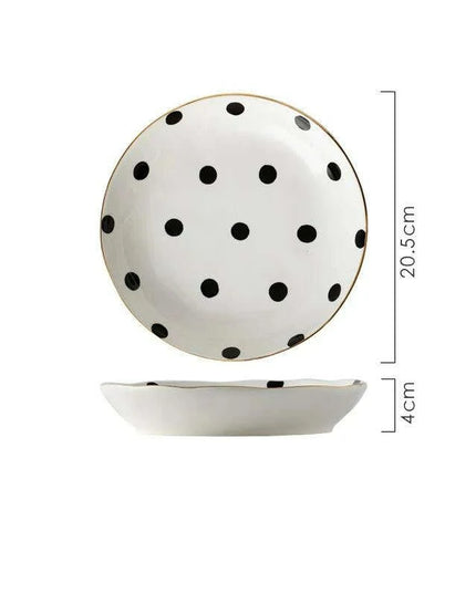 Elegant Gold-Trimmed Polka Dot Ceramic Dining Set for Sophisticated Entertaining