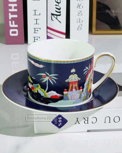 Vintage Elegance Couple's Ceramic Cup and Saucer Set - Perfect for Home and Office Enjoyment