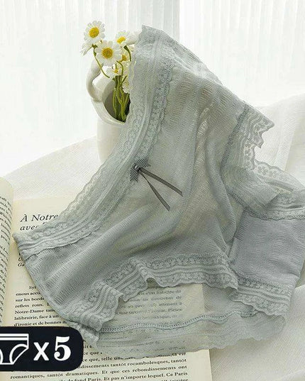 Set of 5 Women's Chic Lace Thong Briefs for Summer Elegance