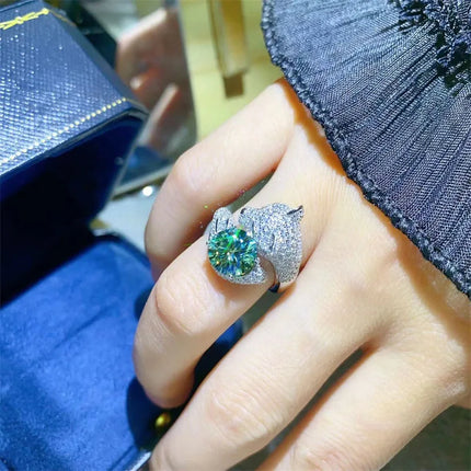Exquisite 2ct Green Diamond Fox Ring For Women 2ct Moissanite PT950 Platinum | Moderate 2ct size, versatile for daily and dating exquisite-2ct-green-diamond-fox-ring-for-women-2ct-moissanite-pt950-platinum-moderate-2ct-size-versatile-for-daily-and-dating
