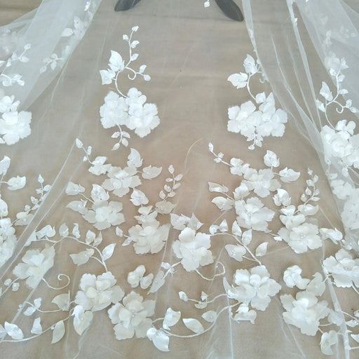 Elegant Ivory 3D Lace Fabric for Couture Wedding Gowns - 130cm Wide, Priced by the Yard