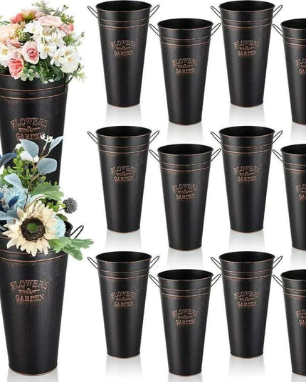 Charming 15" Rustic Galvanized Metal Flower Buckets - Set of 12 for Stylish Home Accents and Gifting