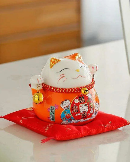 Adorable 4.5 Inch Battery-Operated Ceramic Lucky Cat - A Charming Good Luck Figurine for Home and Gifting