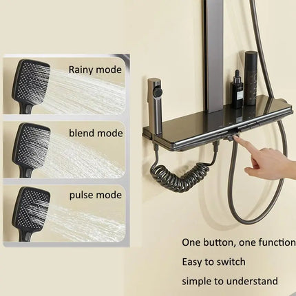 Gray Supercharged Thermostatic Shower Set | Digital Shower Hea