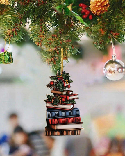 Literary Delight Christmas Ornament Set with Book-themed Acrylic Decor
