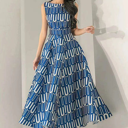 High Waist Contrast Print Evening Gown for Women