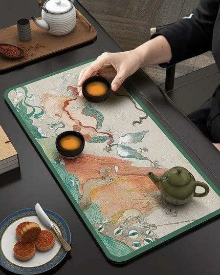 Tranquil Harmony Diatom Mud Tea Ceremony Mat - Elegant Absorbent Home Decor for Tea Aficionados