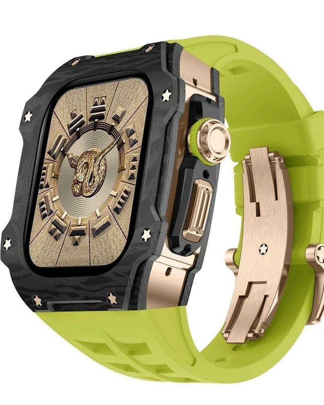 Transform Your Apple Watch Ultra 49mm with a Luxurious Carbon Fiber Case and Fluororubber Strap Set - Redefine Your Elegance!
