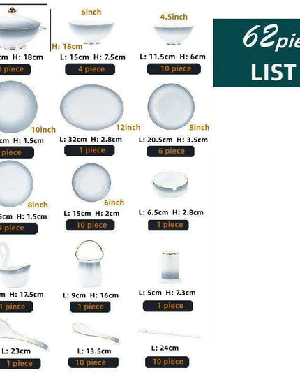 Elegant 62/40-Piece Bone China Dining Set with Authentic Chopsticks for an Exquisite Dining Experience